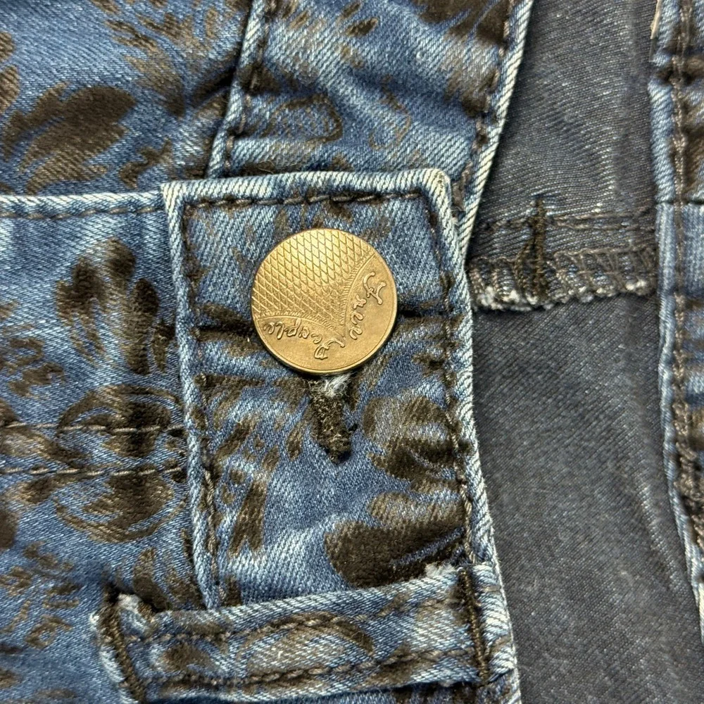 Free People Womens‎ Size 27 Floral Damask Print Jeans Denim Blue Black